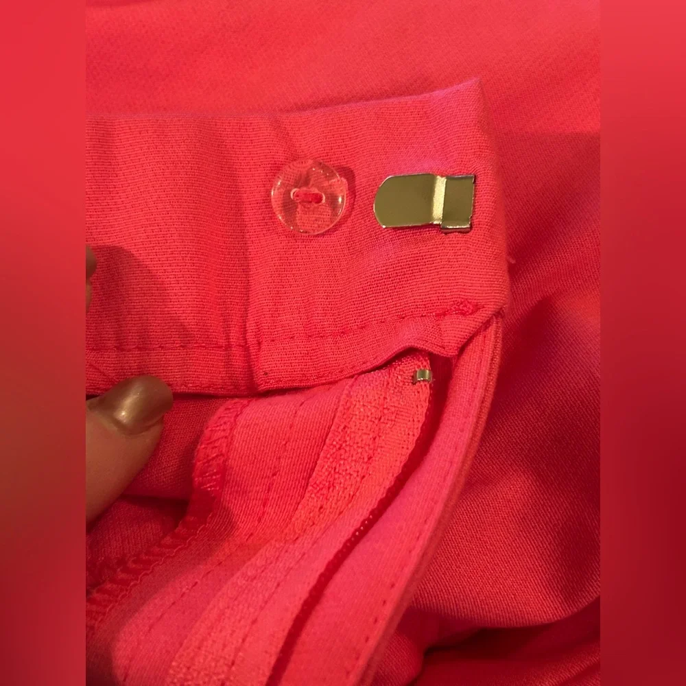 Zara Cropped Neon Coral High Waist Flare Pants Raw Hem Size S NWOT - Picture 5 of 8